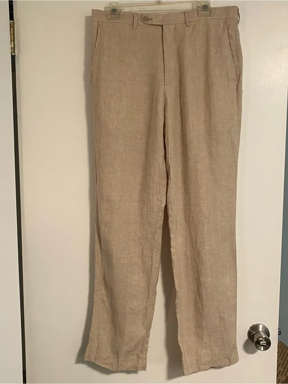 Joseph Abboud Men’s 32x32 100% Linen Pants Beige Flat Front Business Vacation